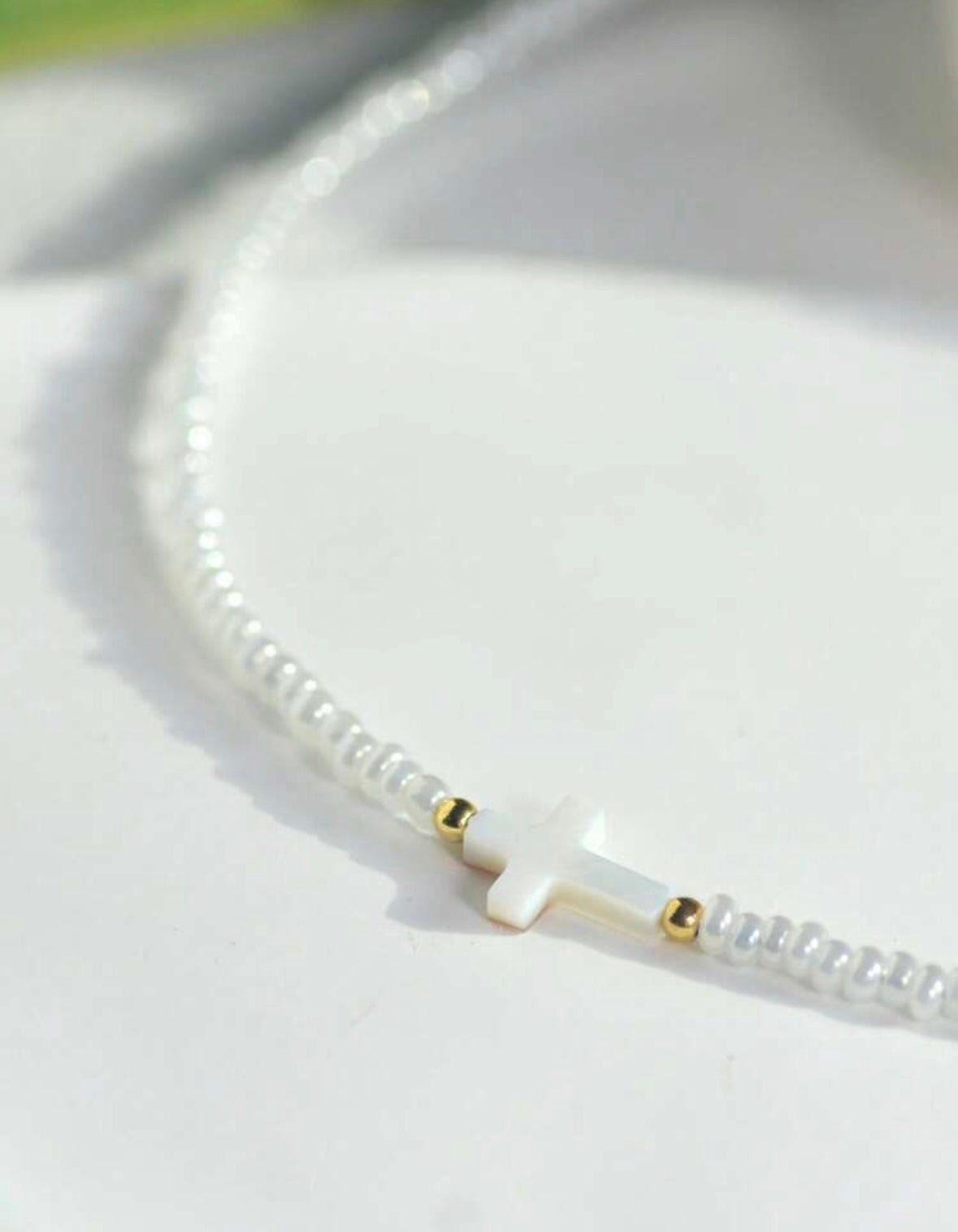 Cross Seed Bead Choker Necklace