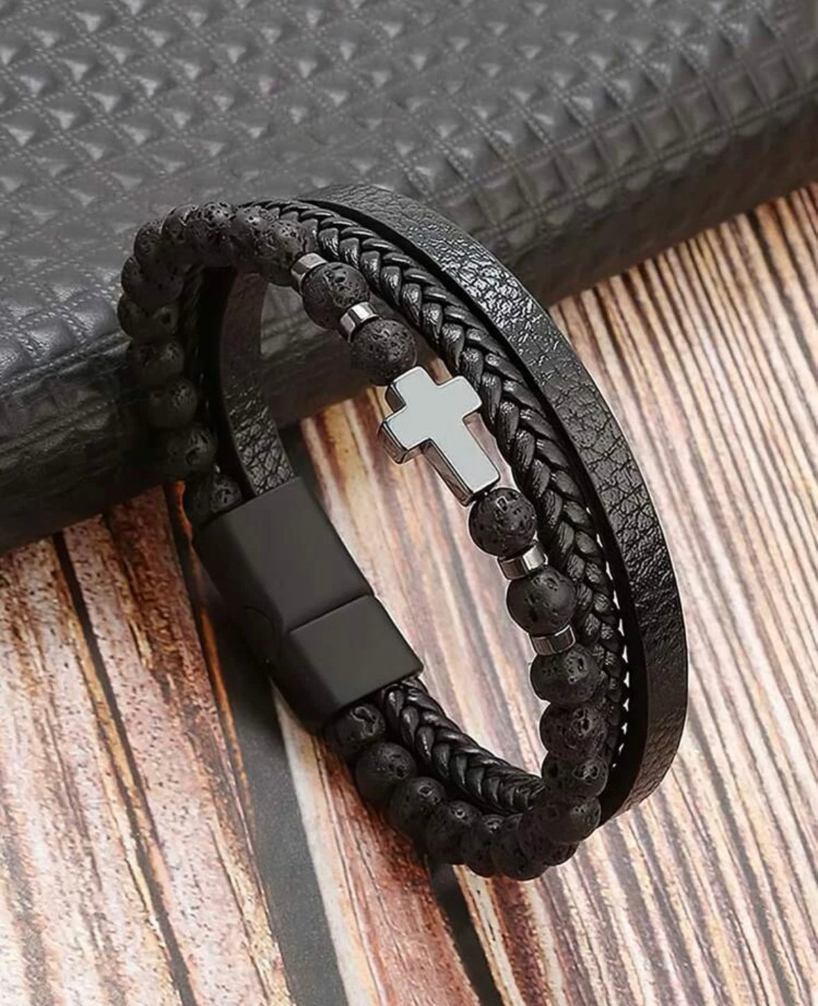 Cross Leather Like Bracelet