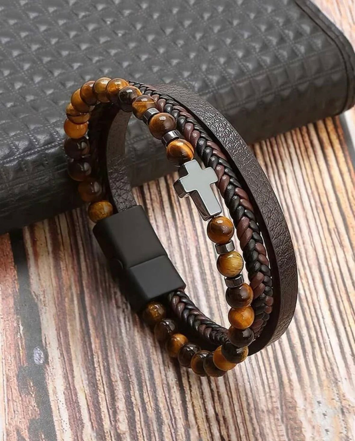 Cross Leather Like Bracelet