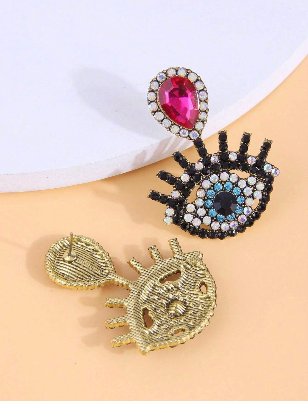Evil Eye Rhinestone Earrings (Pink)