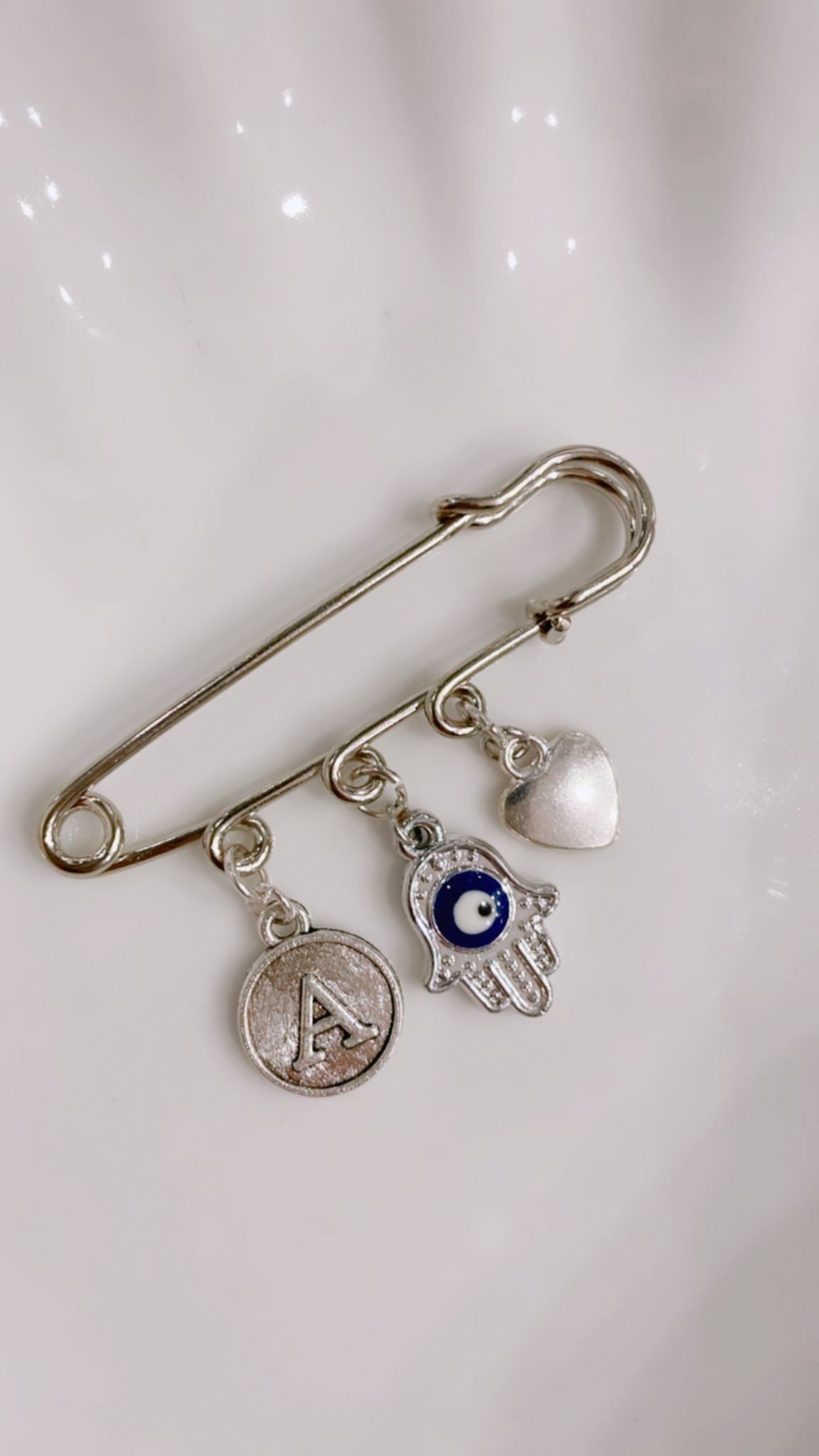 Hamsa Initial Pin (Silver)