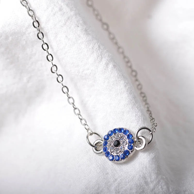 Rhinestone Evil Eye Anklet (Silver Color)