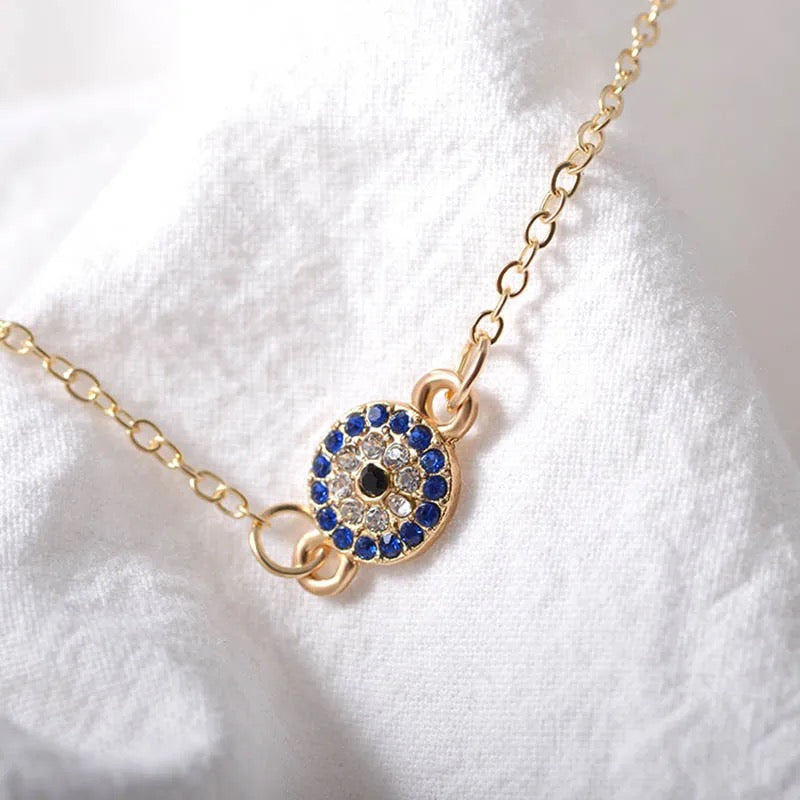 Rhinestone Evil Eye Anklet (Gold Color)