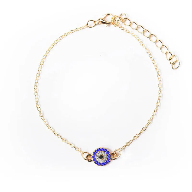 Rhinestone Evil Eye Anklet (Gold Color)