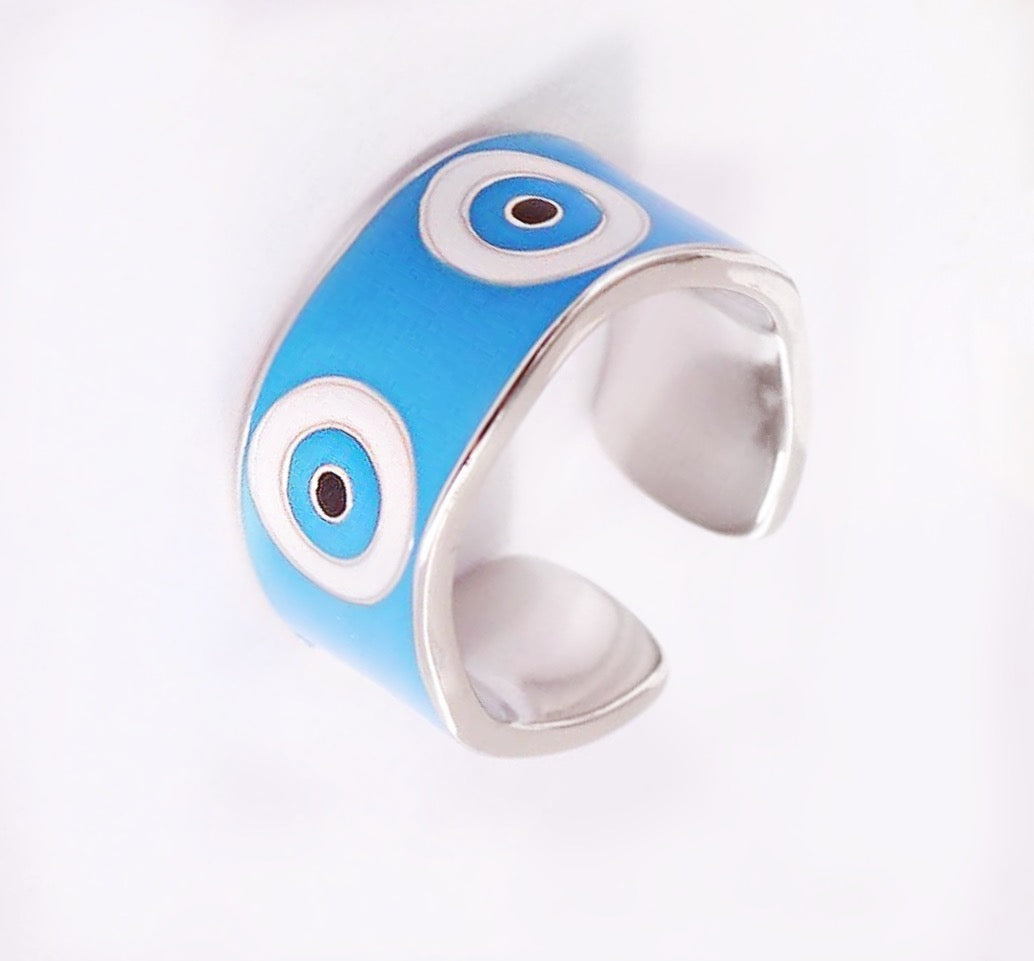 Chunky Evil Eye Ring (Silver Color)
