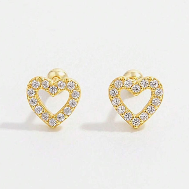 NEW - Heart 925 Sterling Stud Earrings (Gold)