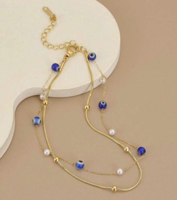 Double Layer Evil Eye Anklet (Gold Color)