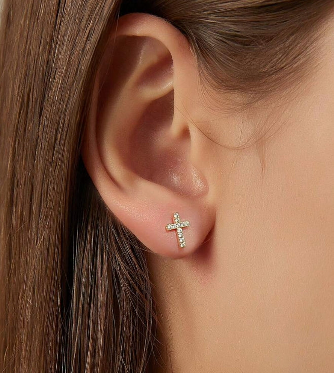 Cross Stud Earrings (Gold)