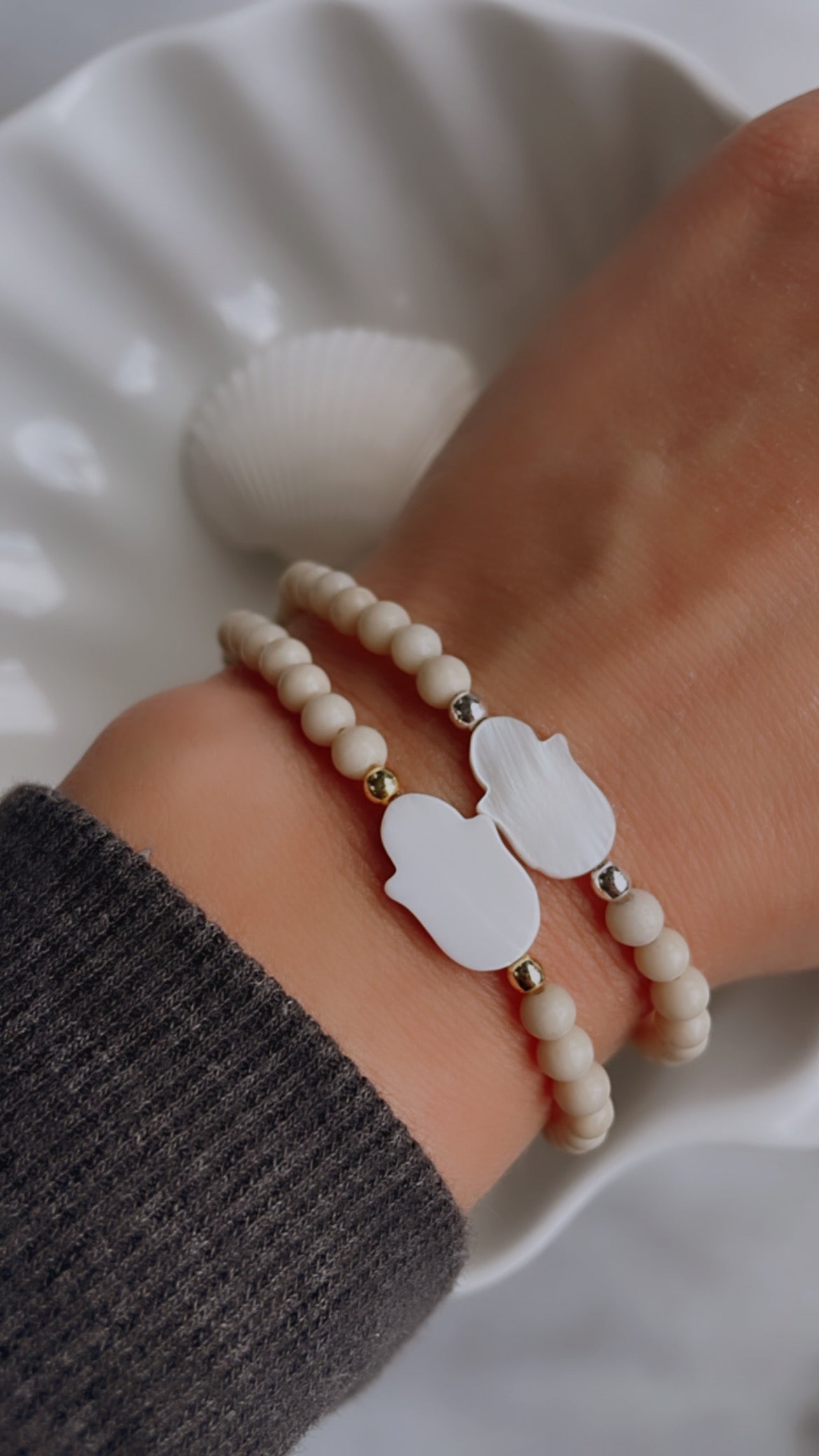 Hamsa Glass Bead Bracelet