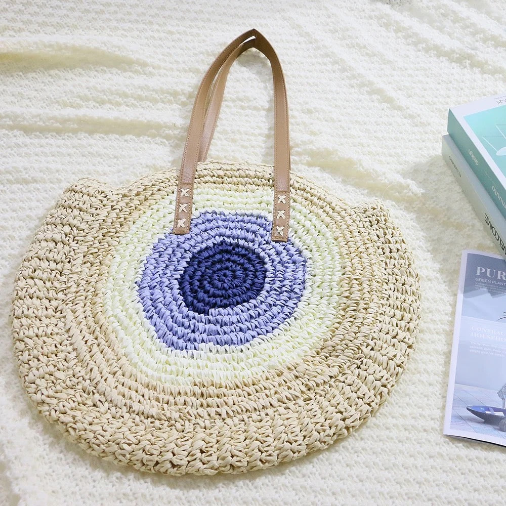 Evil Eye Shoulder Beach Bag (Cream Color)
