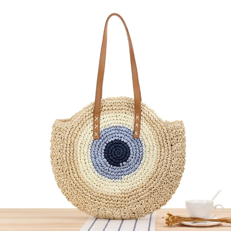 Evil Eye Shoulder Beach Bag (Cream Color)