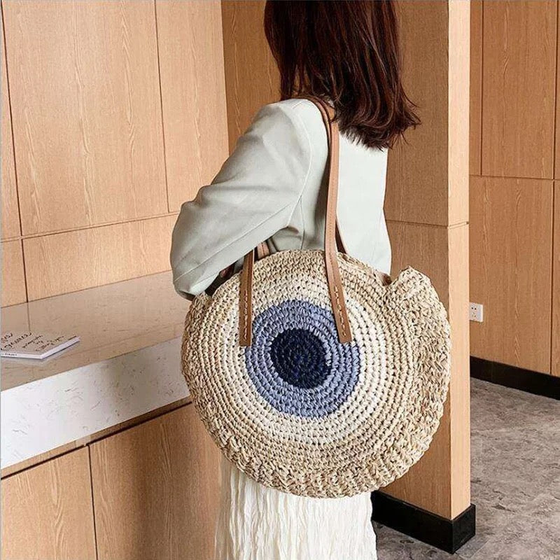 Evil Eye Shoulder Beach Bag (Cream Color)