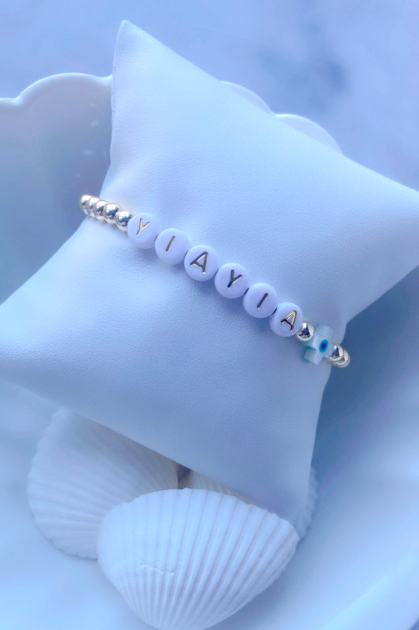 Bracelet Prénom - Femme (Perles Hématite Or/Argent)