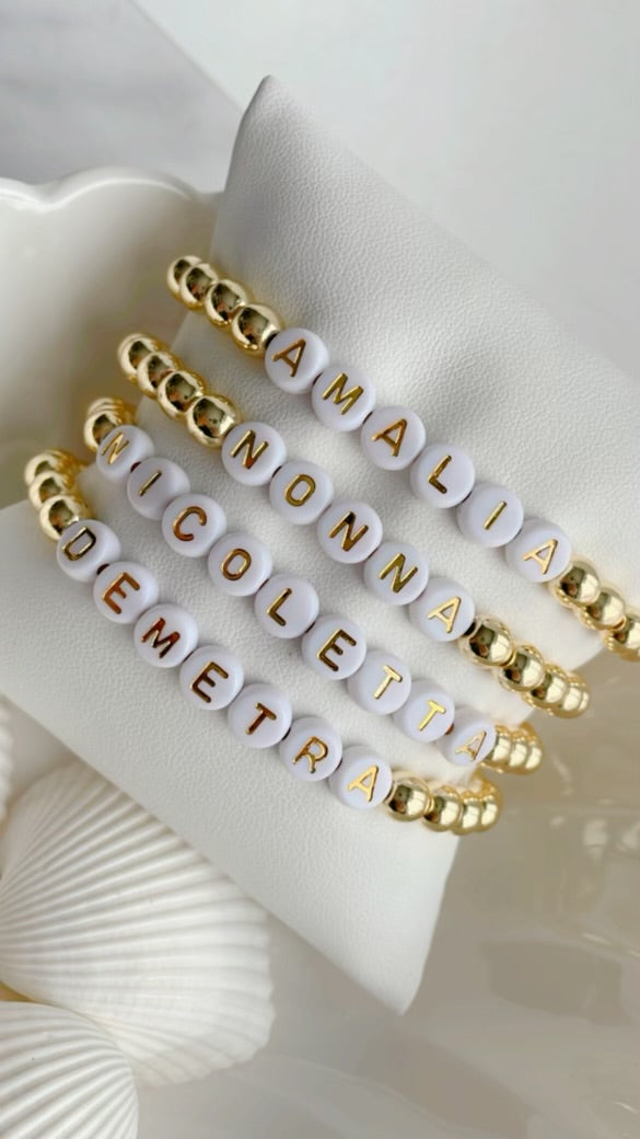Bracelet Prénom - Femme (Perles Hématite Or/Argent)