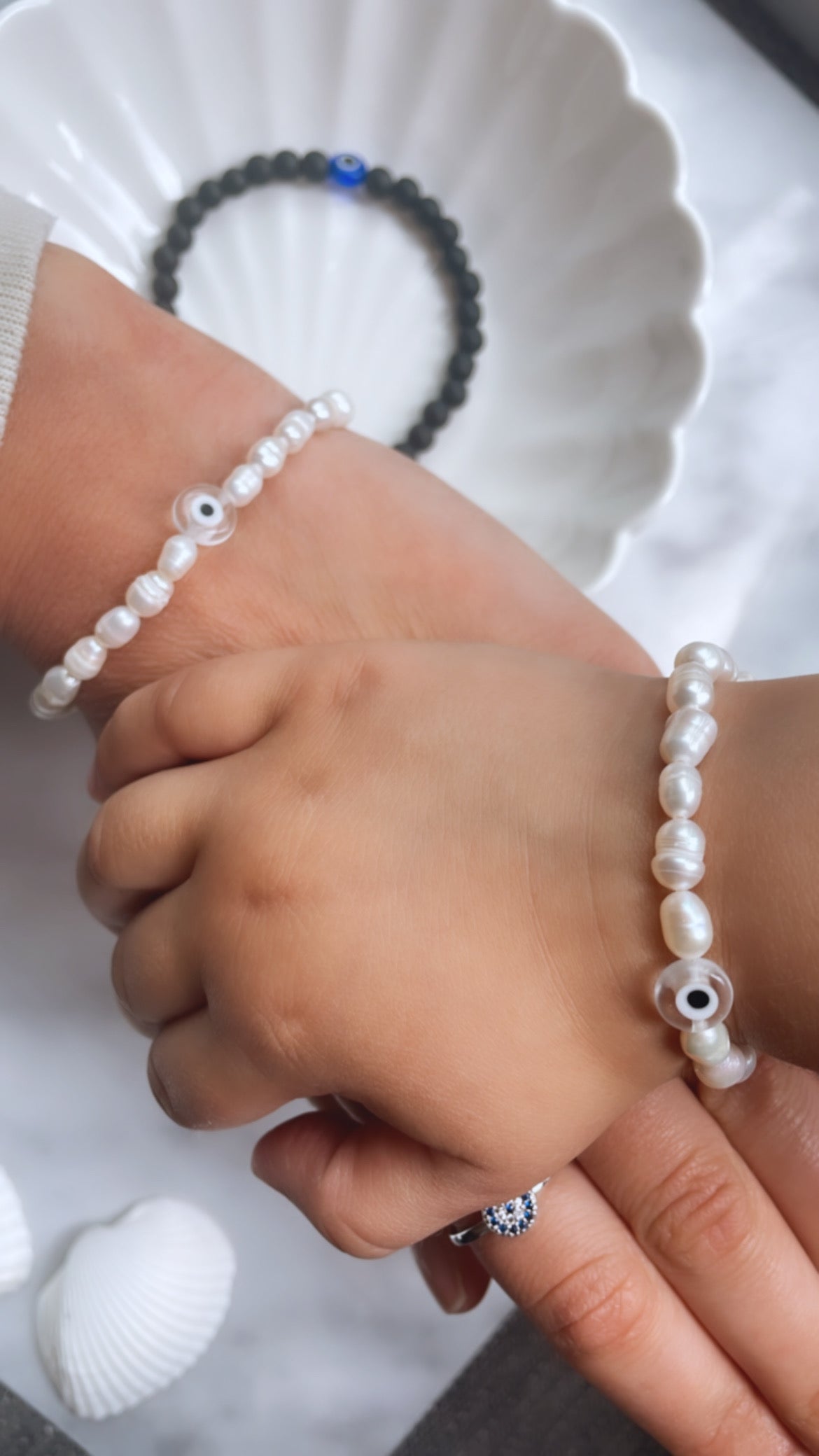 Mama & Mini Freshwater Pearl Mati Bracelet Set