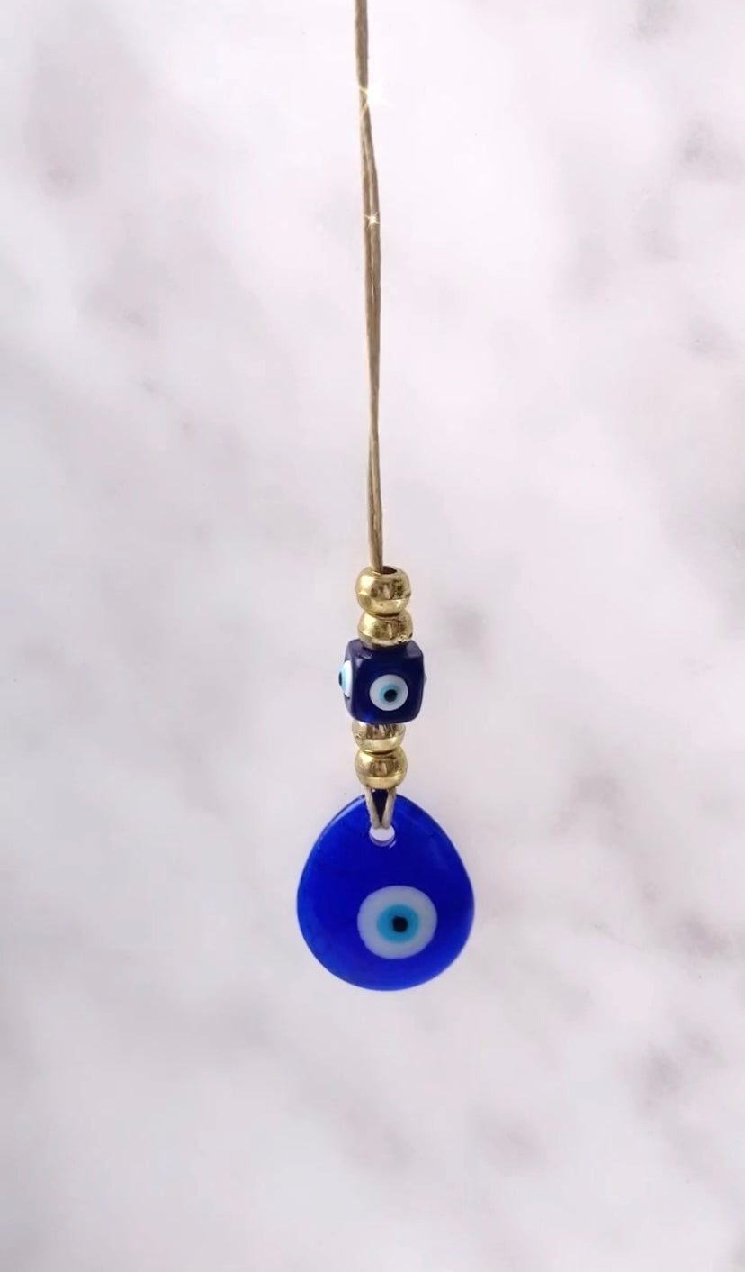 Gold Beaded Evil Eye Car Charm