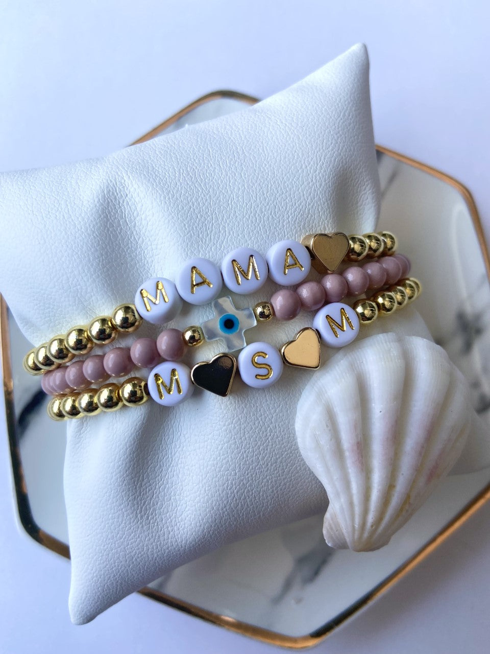 Bracelet Prénom - Femme (Perles Hématite Or/Argent)
