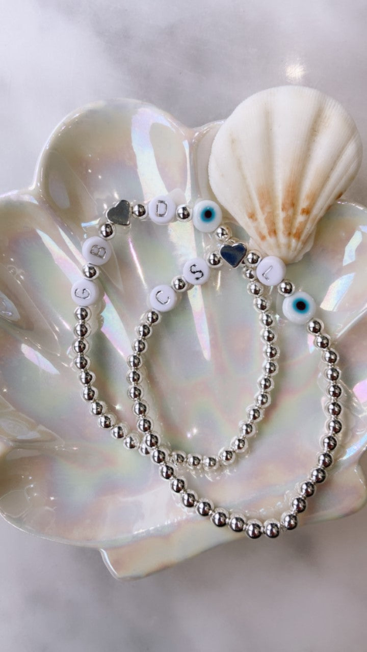 Bracelet Prénom - Femme (Perles Hématite Or/Argent)