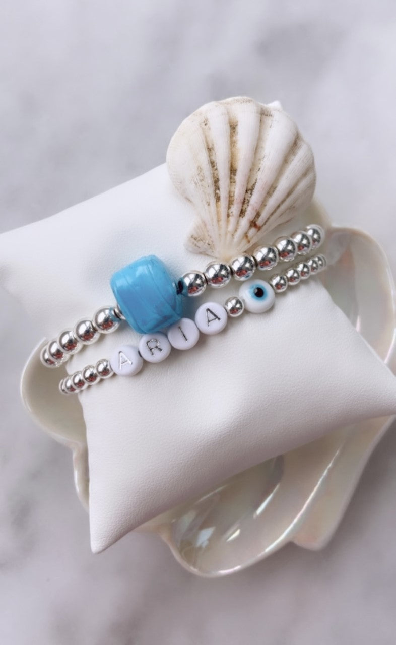 Bracelet Prénom - Femme (Perles Hématite Or/Argent)