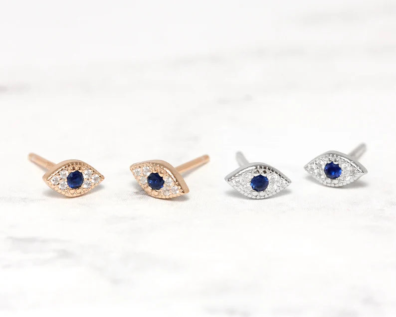 Evil Eye Almond Shape 925 Earrings (Gold Color)