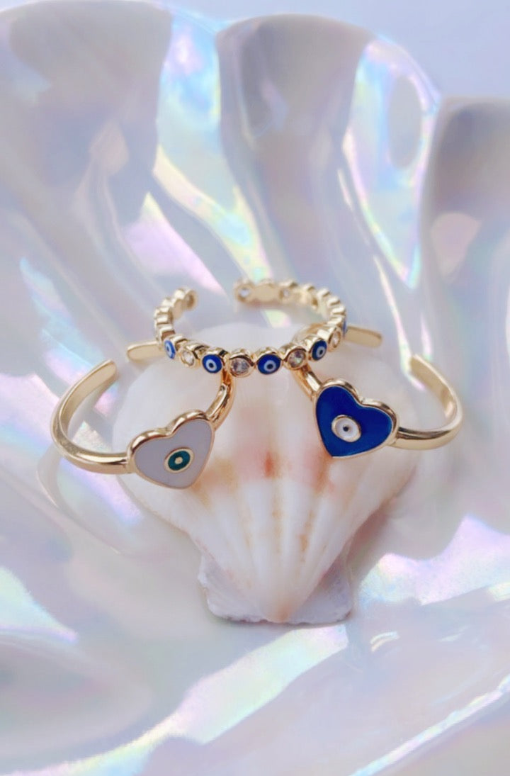 Evil Eye Heart Ring (White Heart)