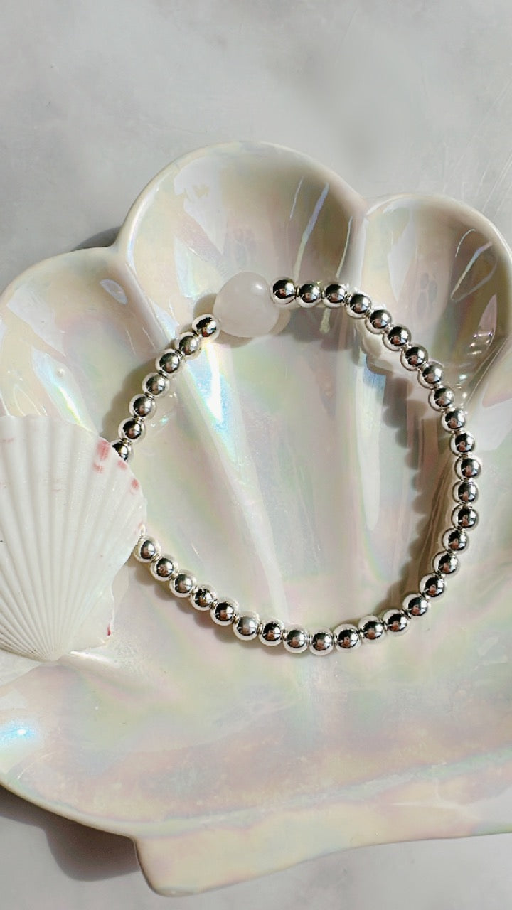 Bracelet coeur en quartz rose