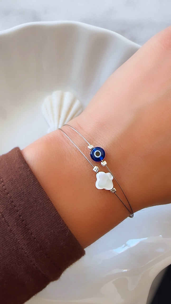 Nafplio Evil Eye Clover Wire Bracelet