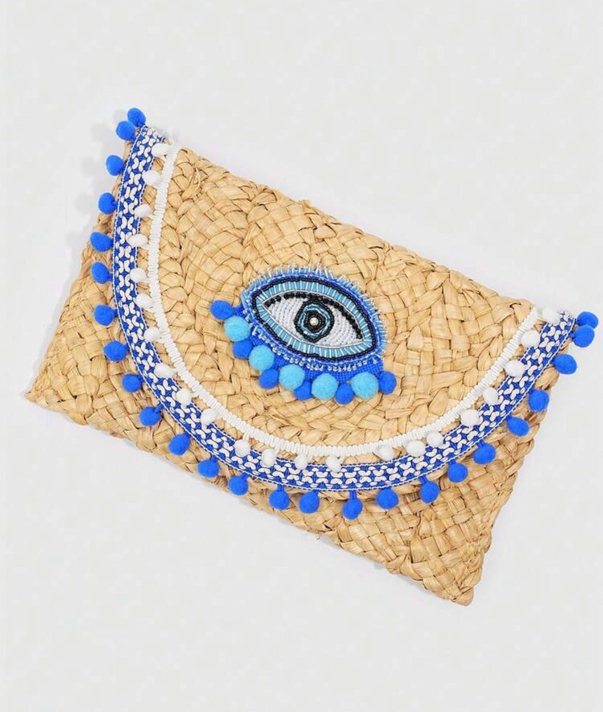 Straw Evil Eye Clutch Bag