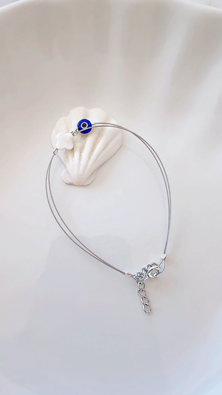 Nafplio Evil Eye Clover Wire Bracelet