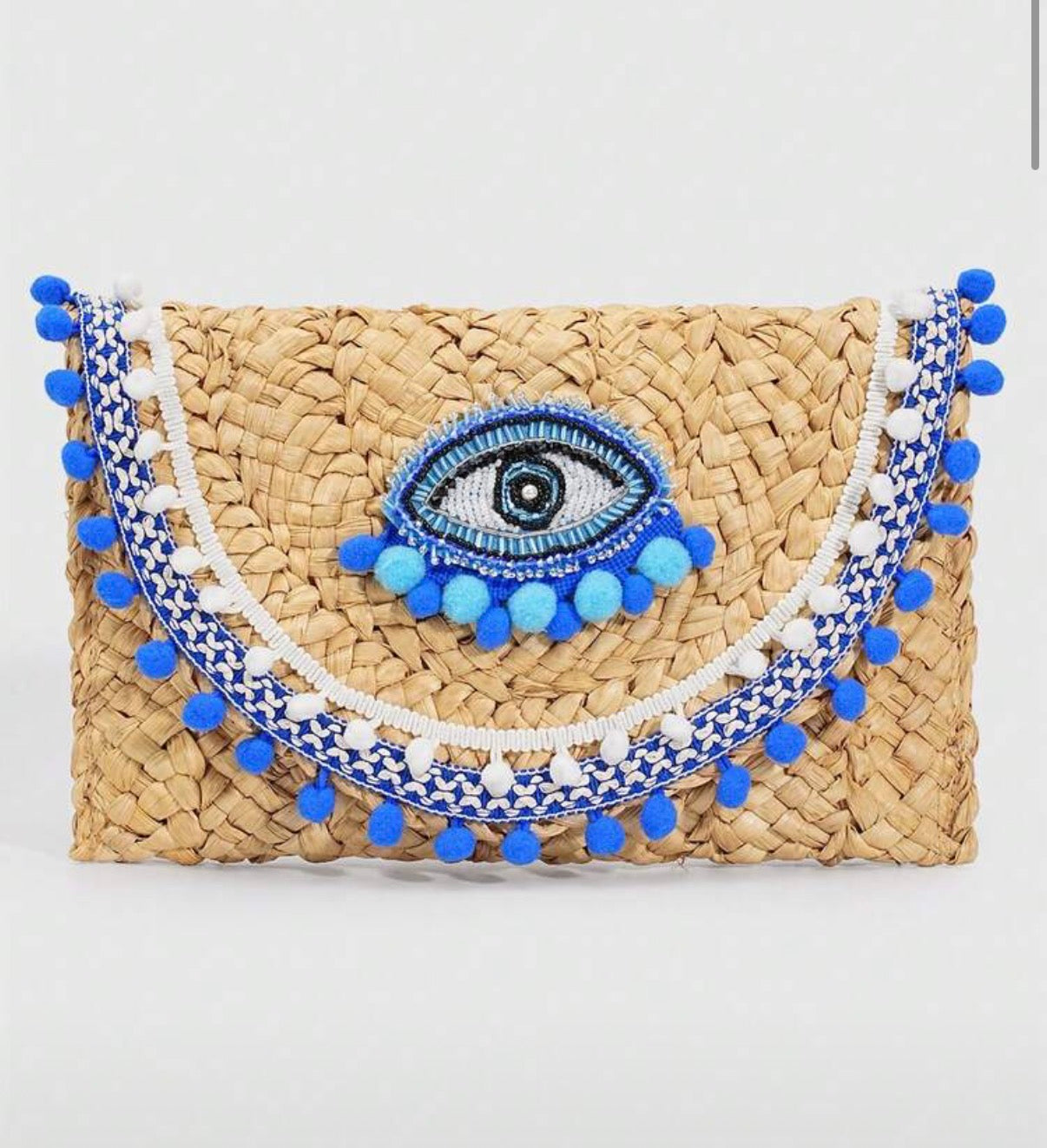Straw Evil Eye Clutch Bag