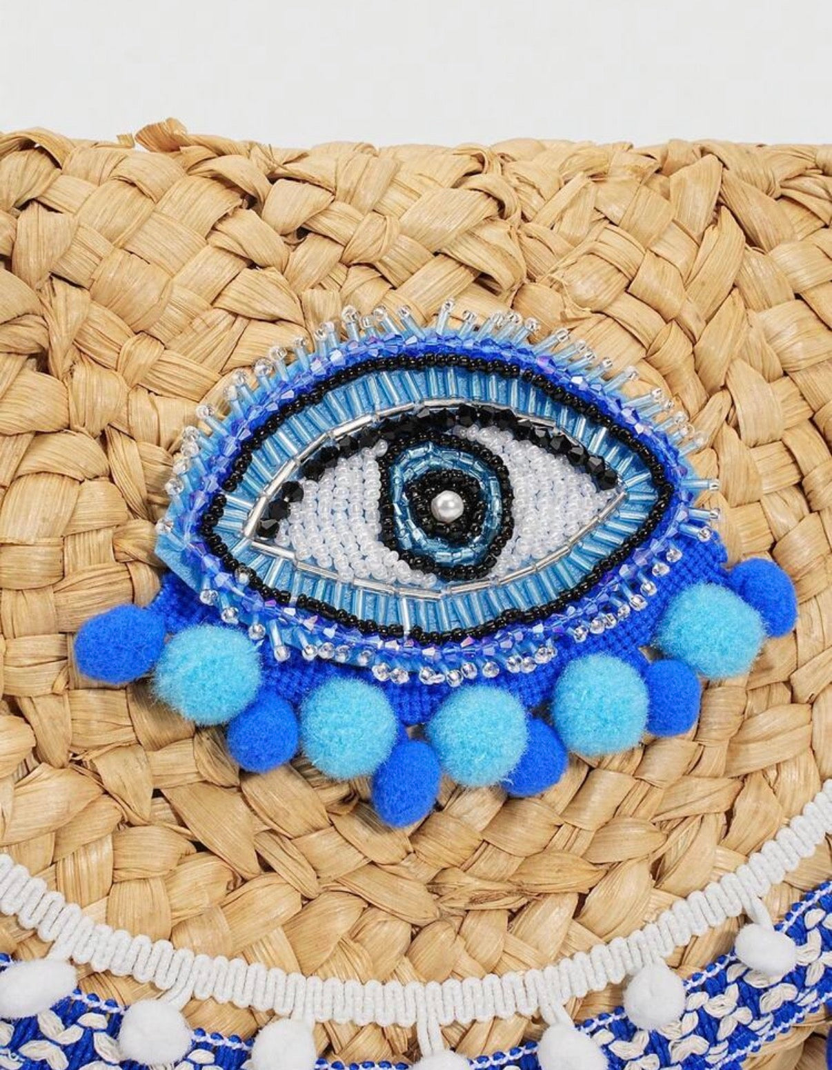 Straw Evil Eye Clutch Bag