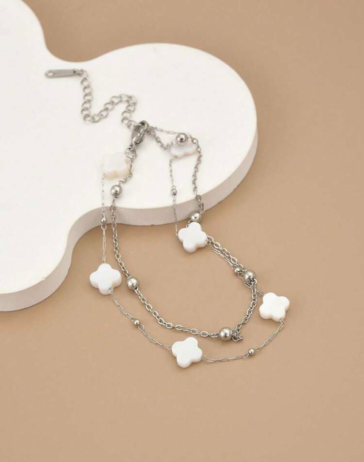 Double Layer Clover Anklet (Silver Color)