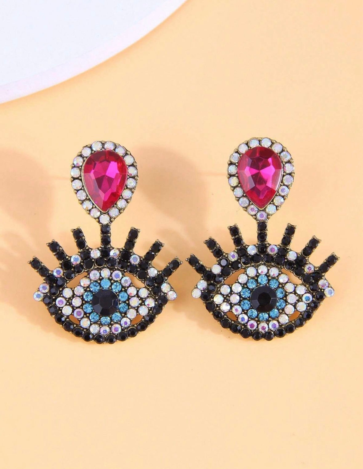 Evil Eye Rhinestone Earrings (Pink)