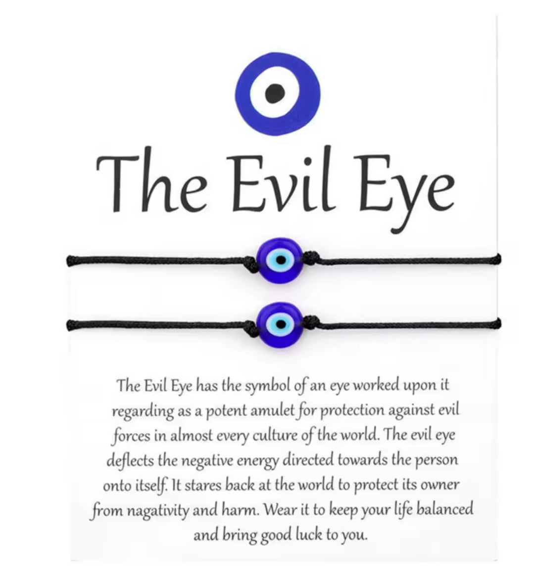 Black String Evil Eye Cord Bracelet Set