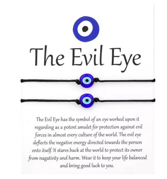 Black String Evil Eye Cord Bracelet Set