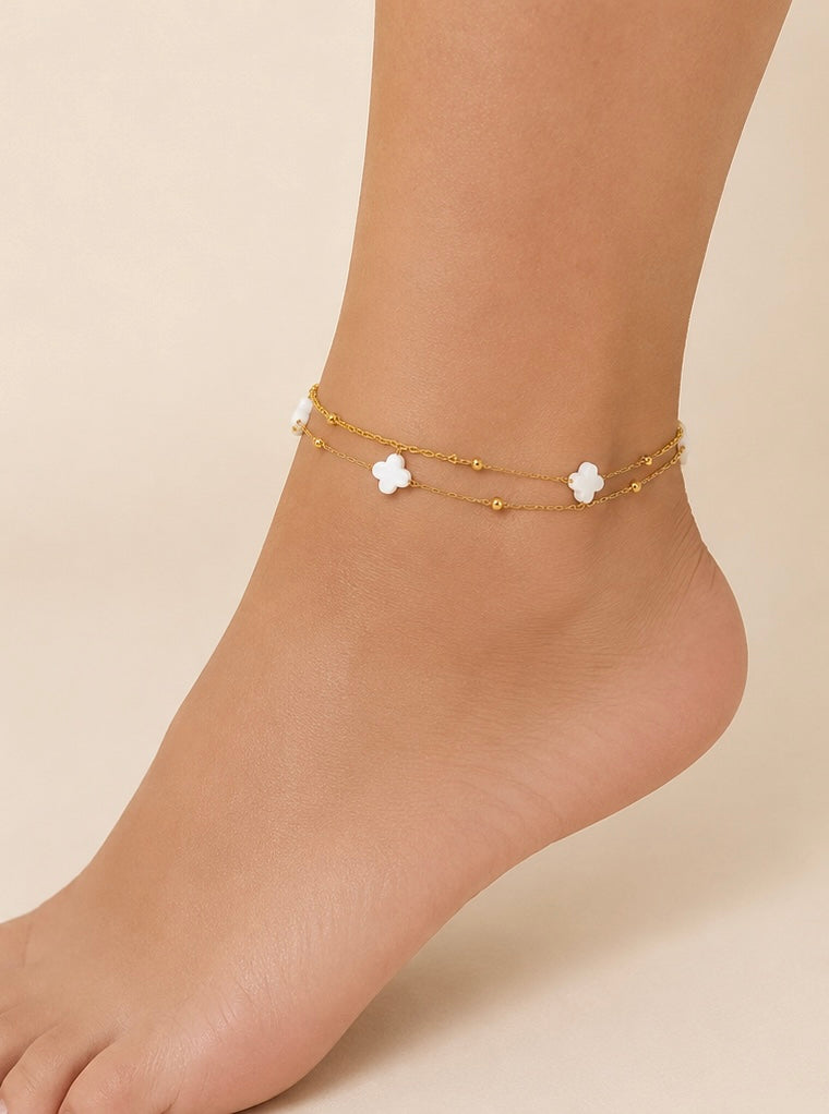 Double Layer Clover Anklet (Gold Color)