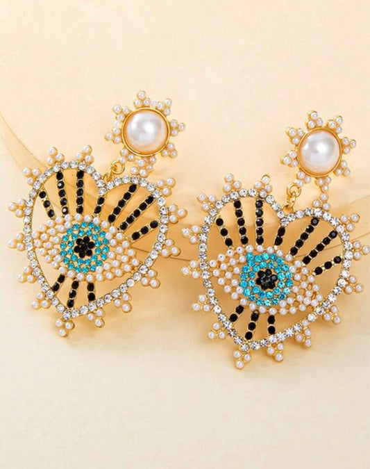 Evil Eye Rhinestone Earrings (White)