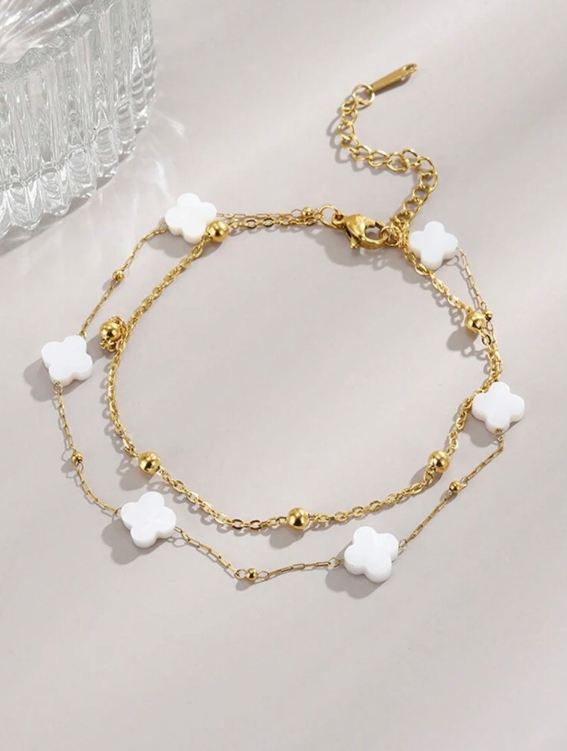 Double Layer Clover Anklet (Gold Color)