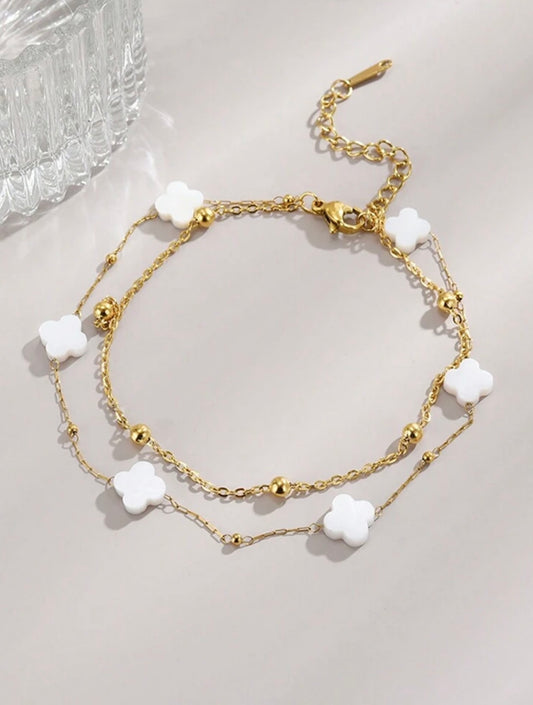 Double Layer Clover Anklet (Gold Color)