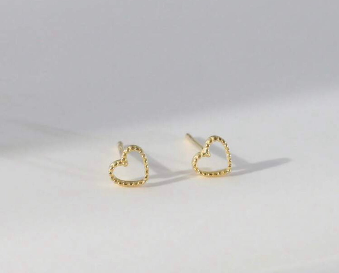 Heart 925 Stud Earrings (Gold Color)