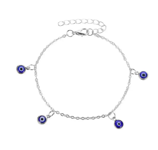 Bracelet de cheville à breloque mauvais œil pendant (couleur argent)