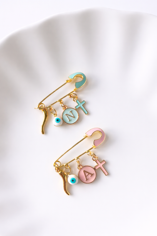 Full Protection Pin (Horn, Cross, Evil Eye) - Blue or Pink
