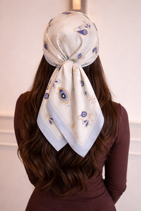 Silk Evil Eye Mati Scarf / Hair Wrap