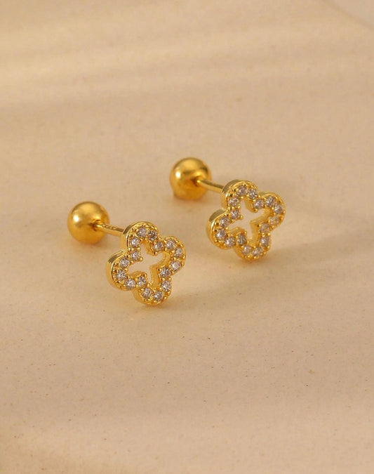 Clover 925 Sterling Silver Stud Earrings (Gold)