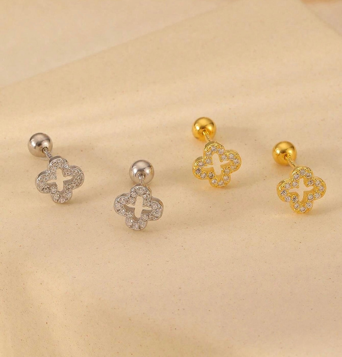 Clover 925 Sterling Silver Stud Earrings (Gold)