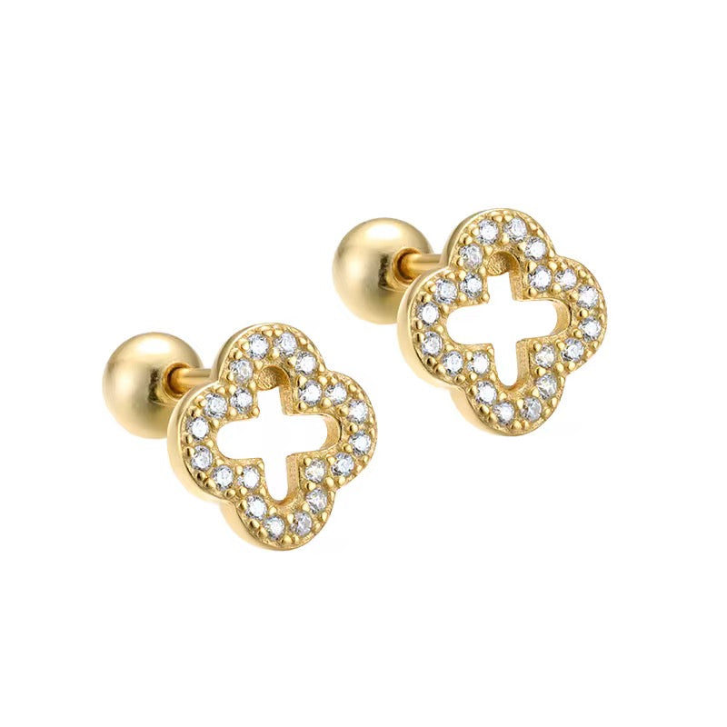 Clover 925 Sterling Silver Stud Earrings (Gold)