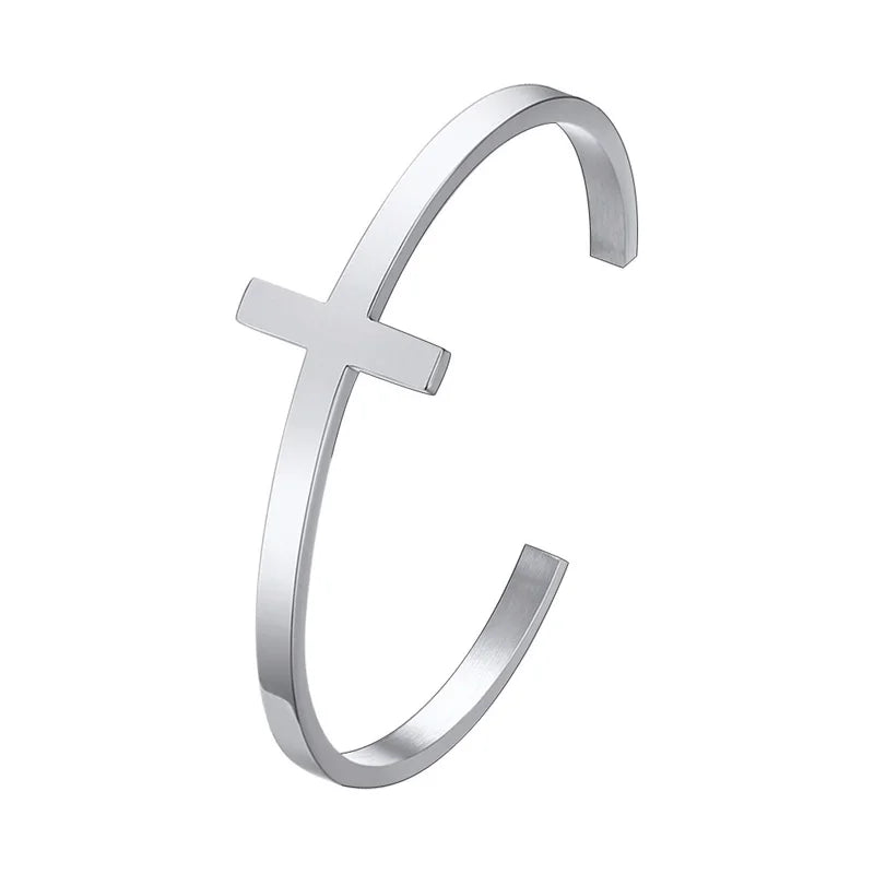 Faith Cross Bangle (Silver)