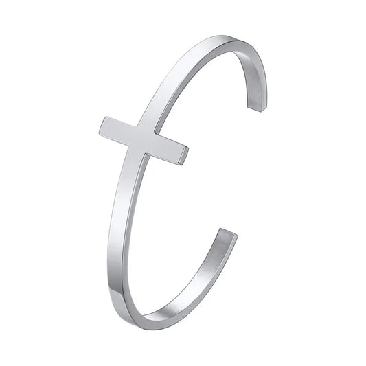 Faith Cross Bangle (Silver)