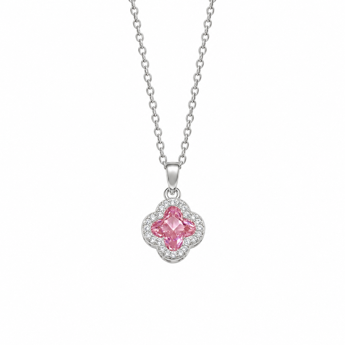 Pink Clover Necklace (Silver)