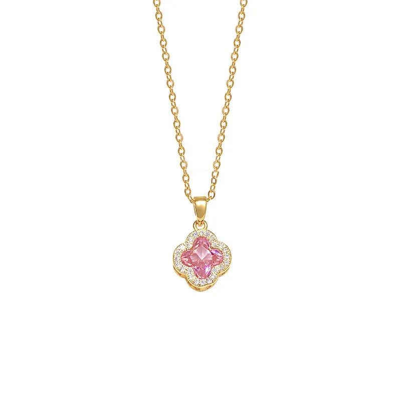 Pink Clover Necklace (Gold/Silver)